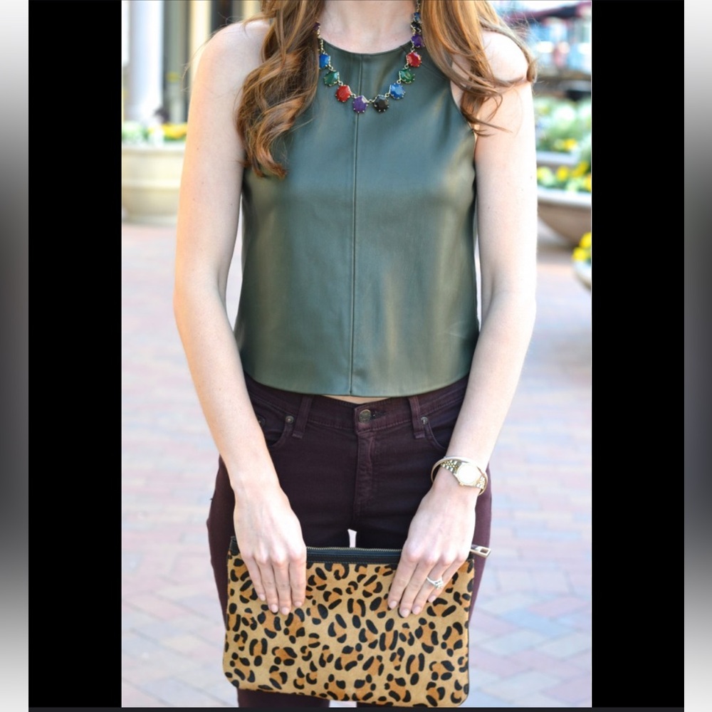 Zara cropped vegan leather army green cropped top